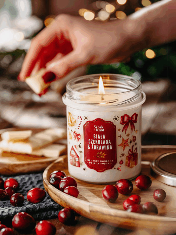 Biała Czekolada & Żurawina świeca sojowa